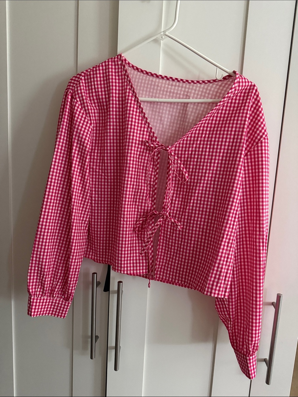 Red Gingham Tie-Front Women's Top